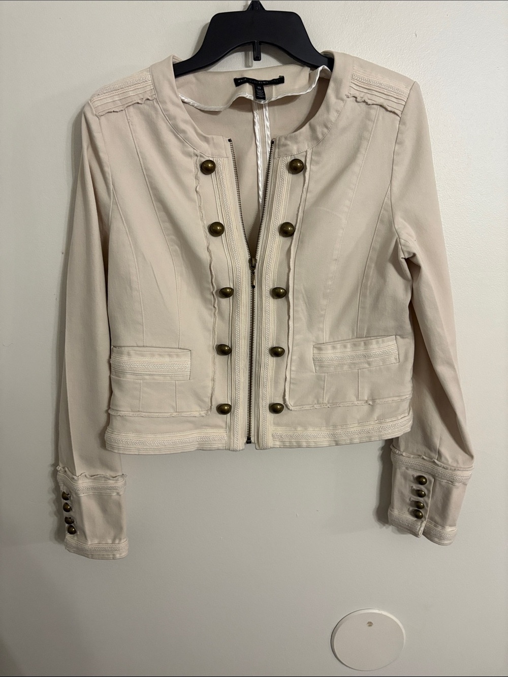White House Black Market Cream Military-Style Button Jacket EUC SIZE 10